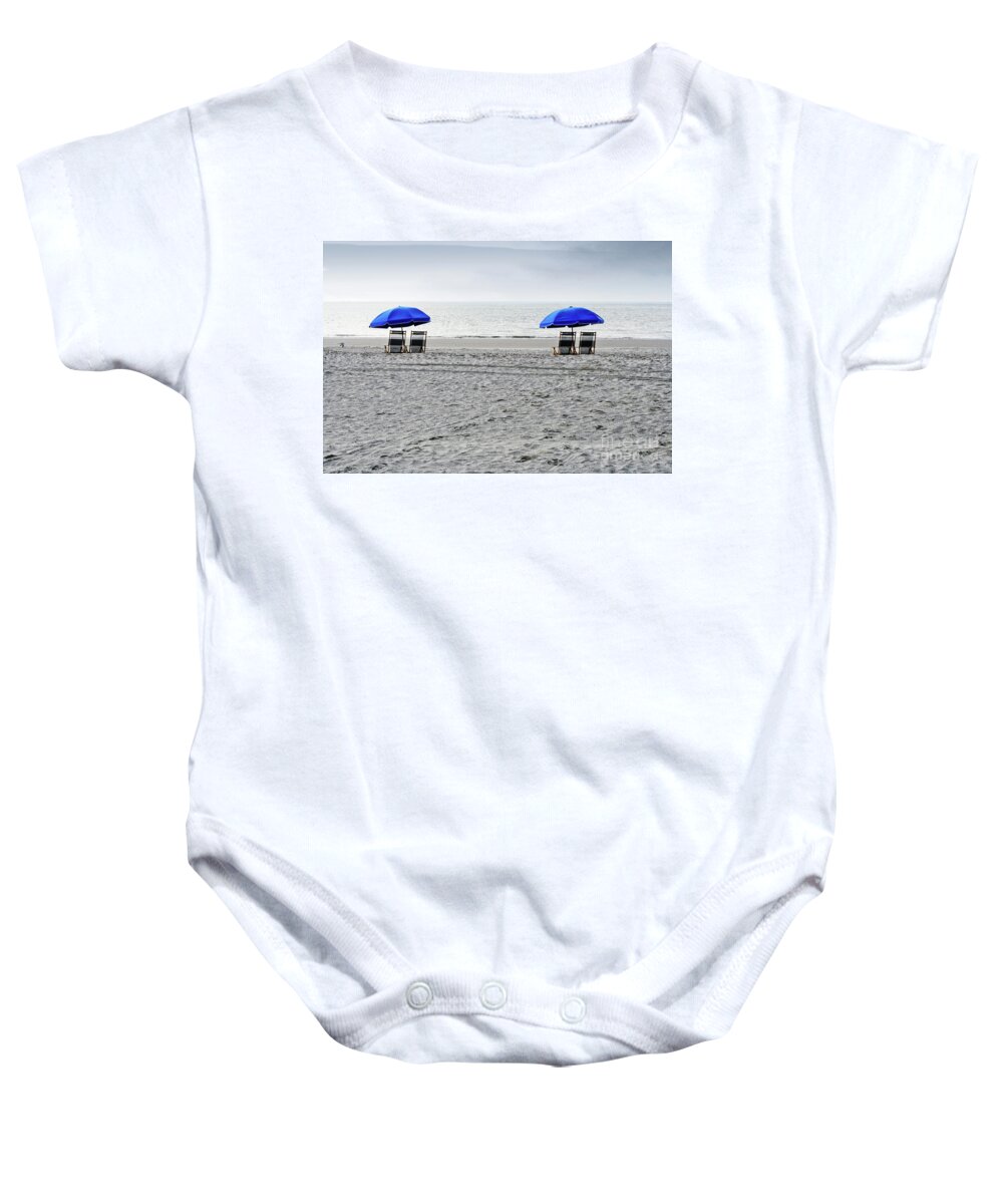 Hilton Head Baby Onesie featuring the photograph Beach Umbrellas on a Cloudy Day by Thomas Marchessault