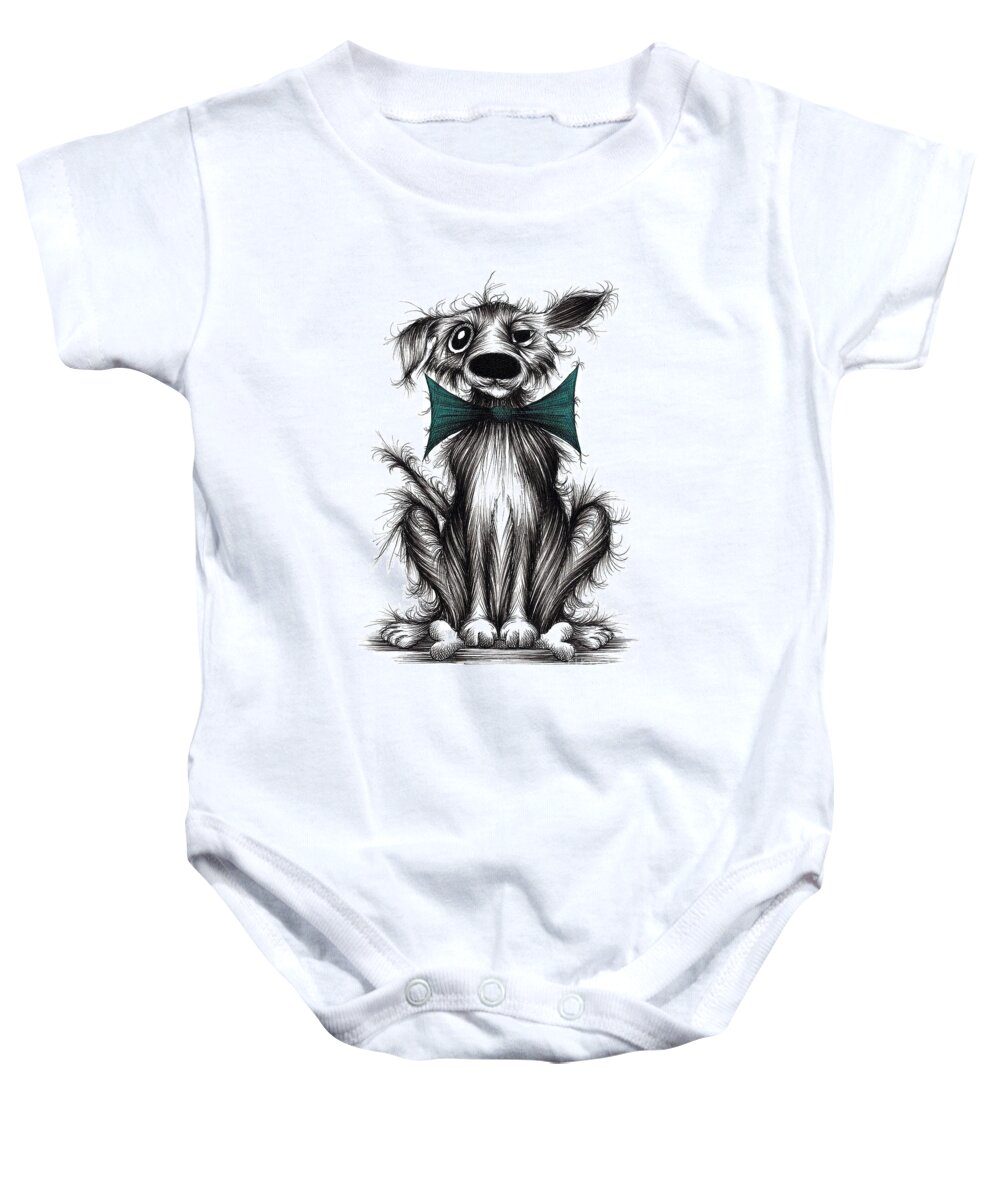 Dog In Bow Baby Onesie featuring the drawing Ben the dog by Keith Mills