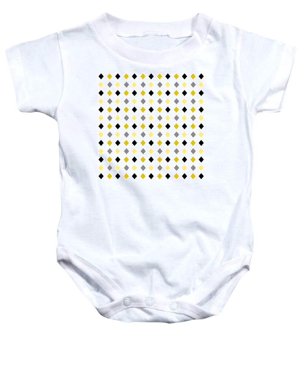 Black Baby Onesie featuring the mixed media Black and Gold Diamond Pattern by Christina Rollo