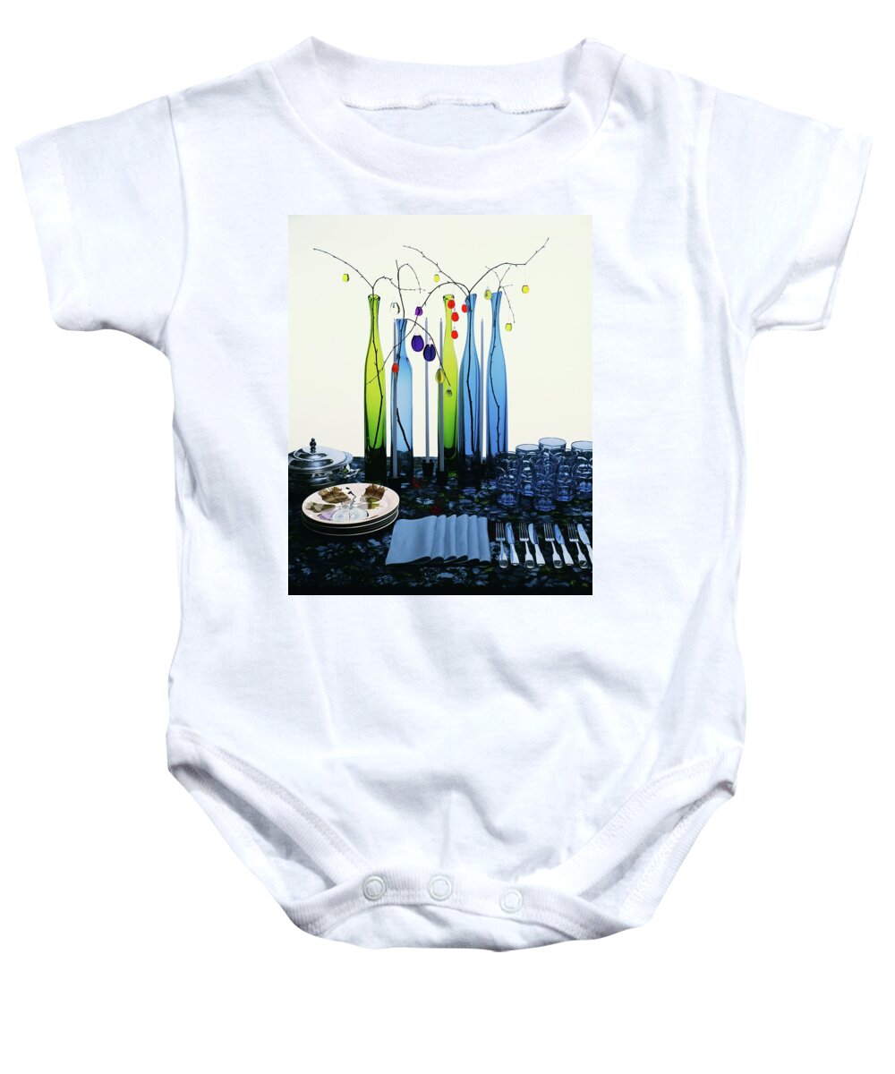 Dining Room Baby Onesie featuring the photograph Blenko Glass Bottles by Rudy Muller
