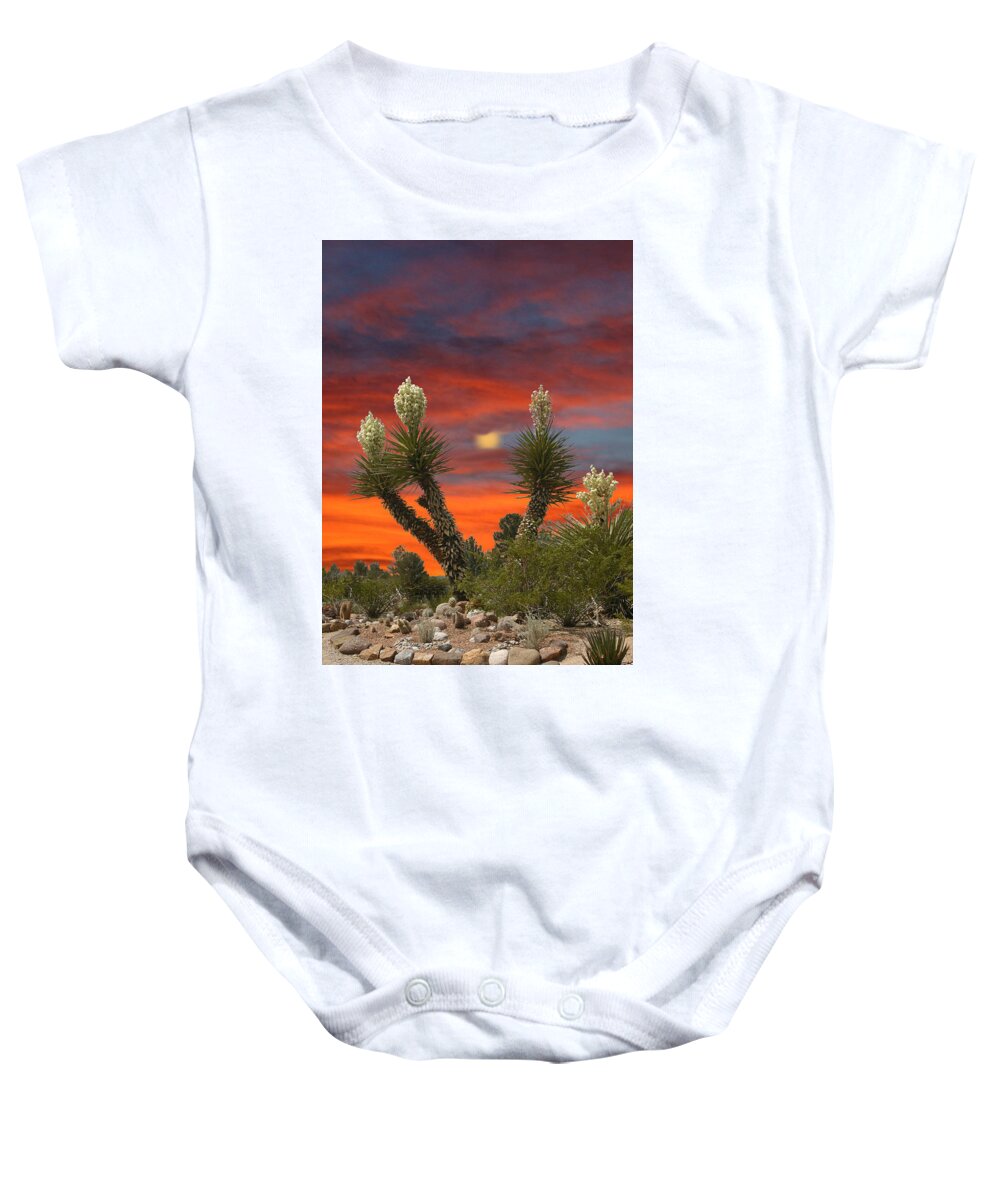 Framed Prints Of Yuccas In Bloom Baby Onesie featuring the photograph Full Blooming Yucca by Jack Pumphrey