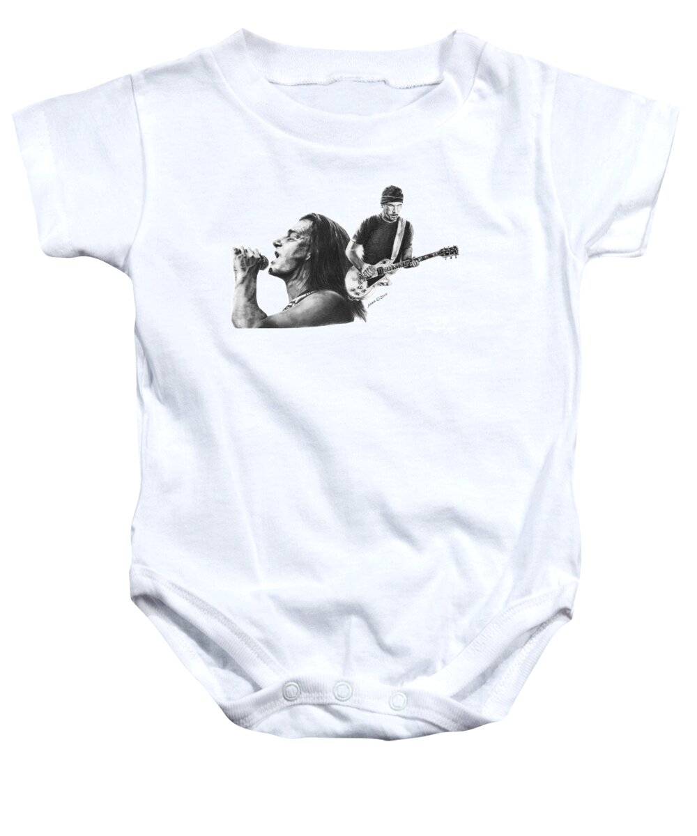 Bono Baby Onesie featuring the drawing Bono and the Edge by Marianne NANA Betts