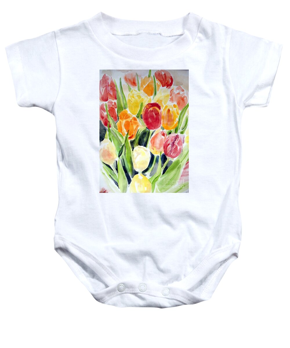 Tulips Baby Onesie featuring the painting Bouquet of tulips by Elaine Berger