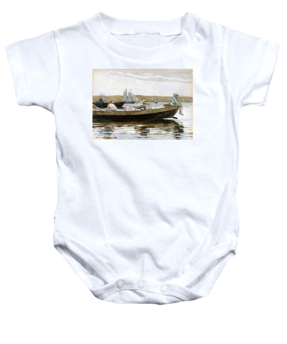 Winslow Homer Baby Onesie featuring the drawing Boys in a Dory by Winslow Homer