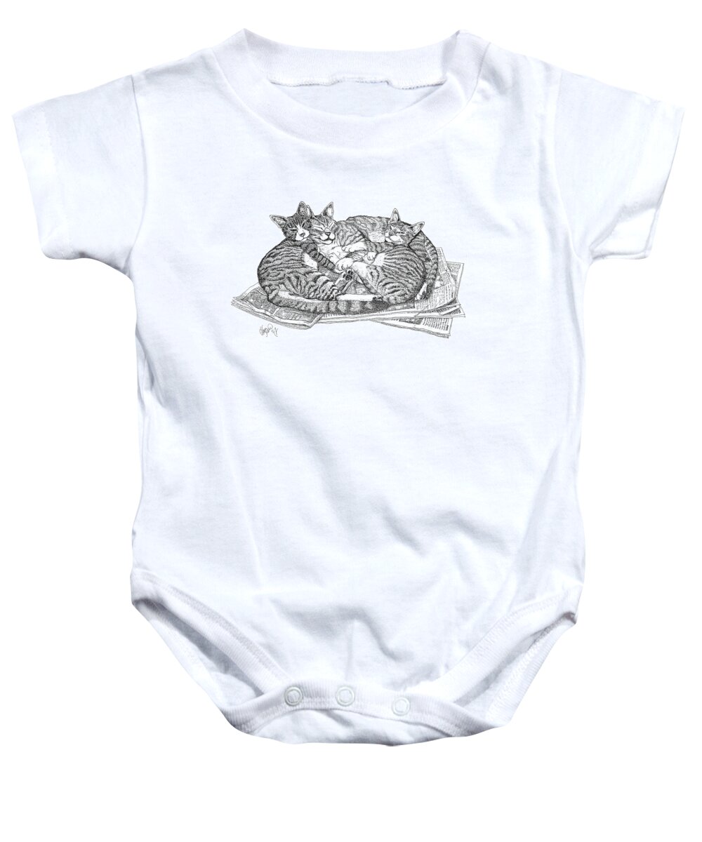 Cats Baby Onesie featuring the drawing Brothers by Glenn Scano