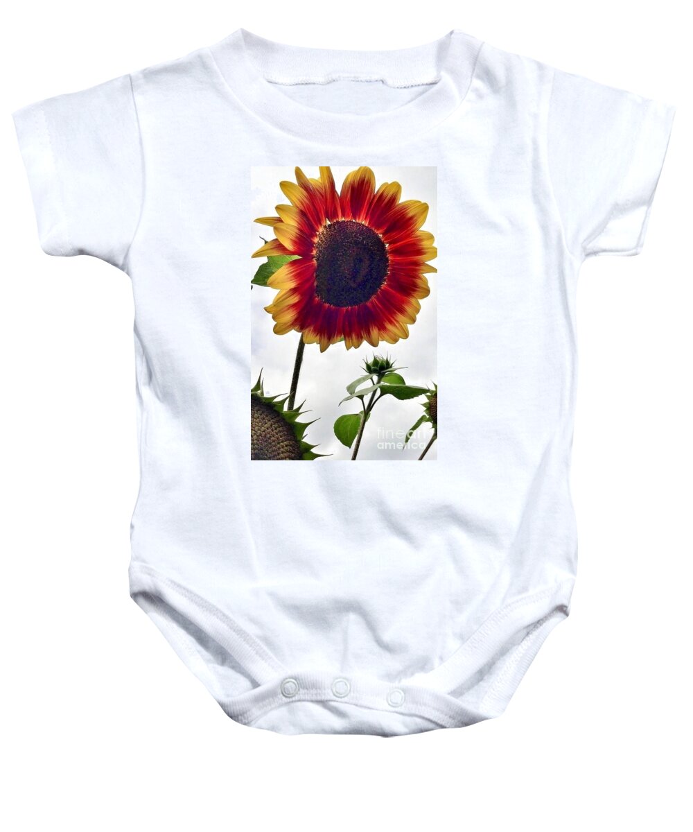 Red Sunflower Baby Onesie featuring the photograph Burst Of Sunflower by Susan Garren