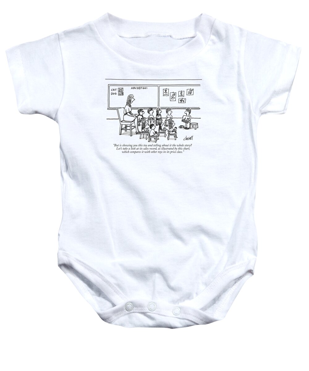 Education Baby Onesie featuring the drawing But Is Showing You This Toy And Telling by Tom Cheney