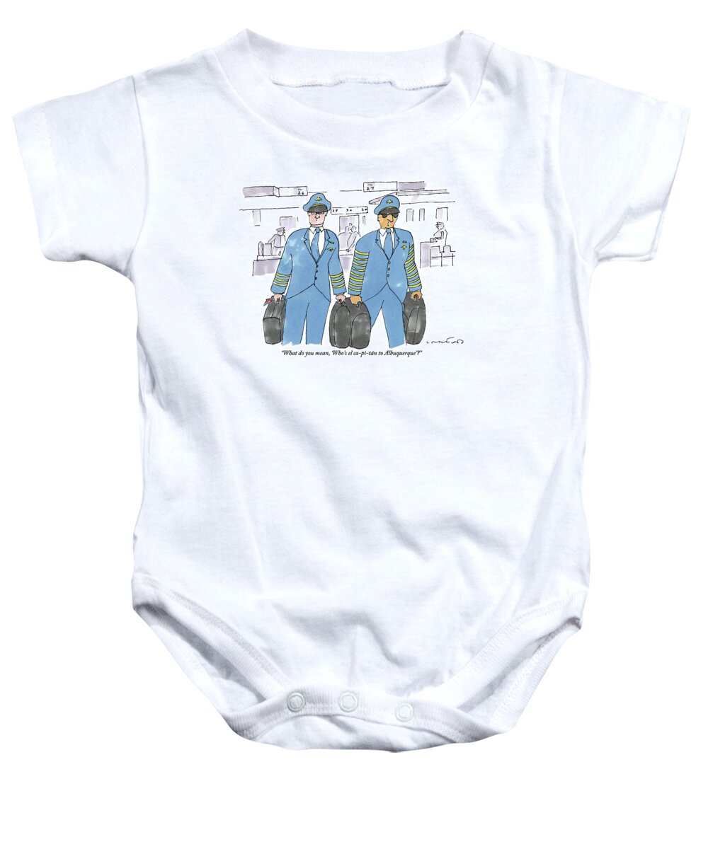Pilots Baby Onesie featuring the drawing Captain In Sunglasses Talking To Copilot by Michael Crawford