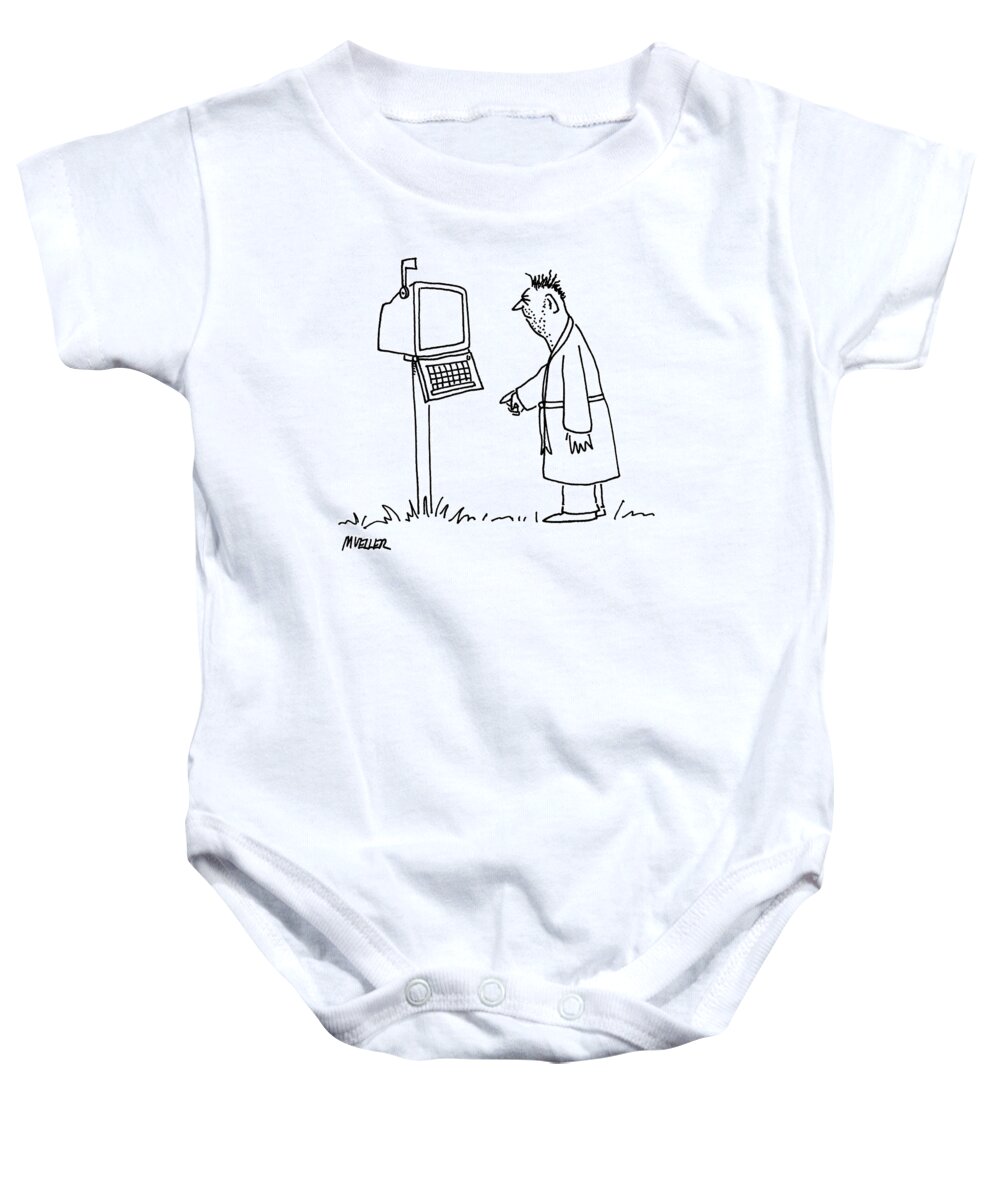 Internet Baby Onesie featuring the drawing Captionless: Mailbox-computer by Peter Mueller