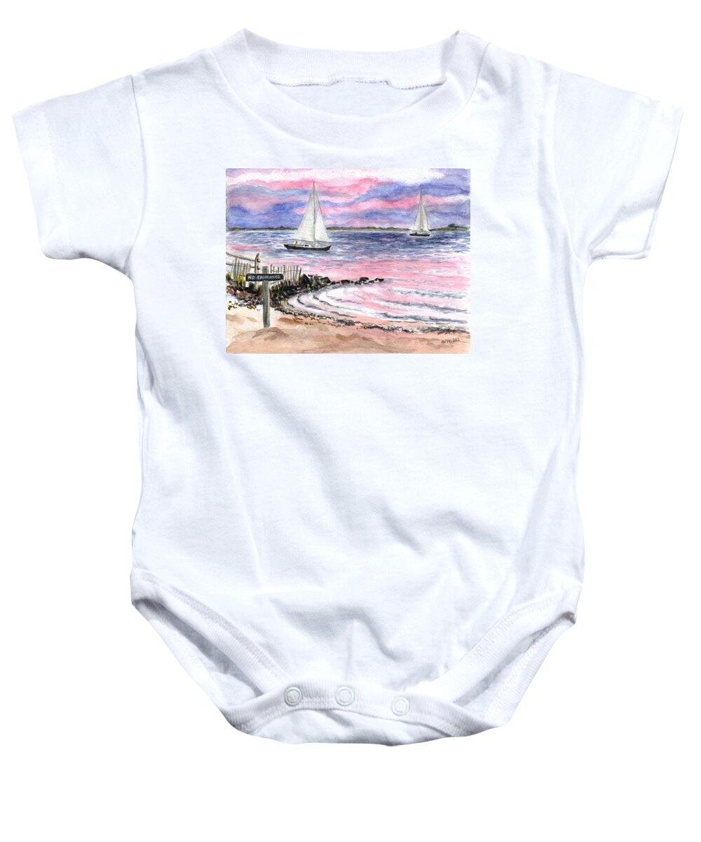 Cedar Beach Baby Onesie featuring the painting Cedar Beach Pinks by Clara Sue Beym