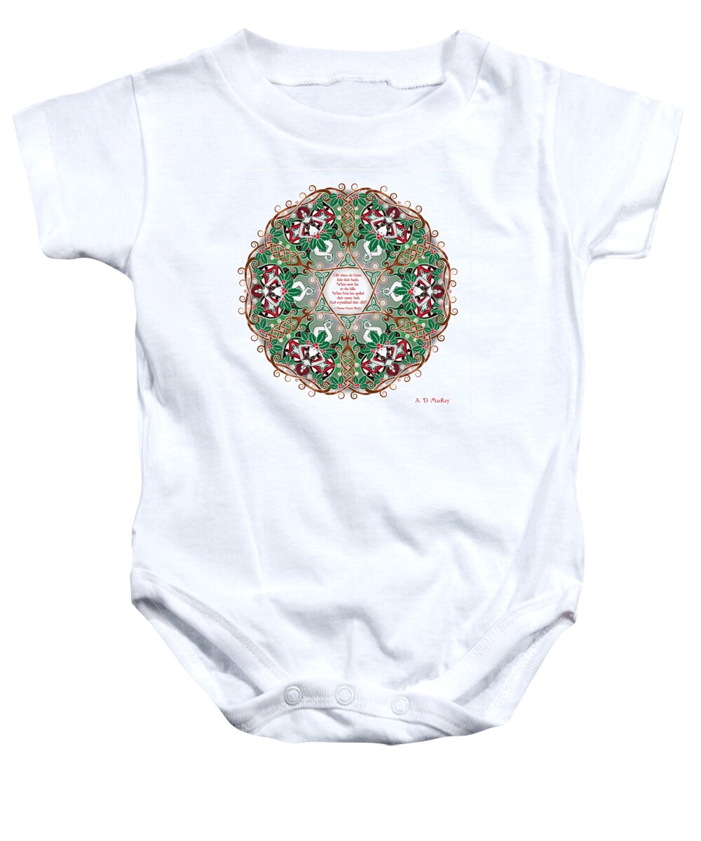 Celtic Art Baby Onesie featuring the digital art Celtic Winter Fairy Mandala by Celtic Artist Angela Dawn MacKay