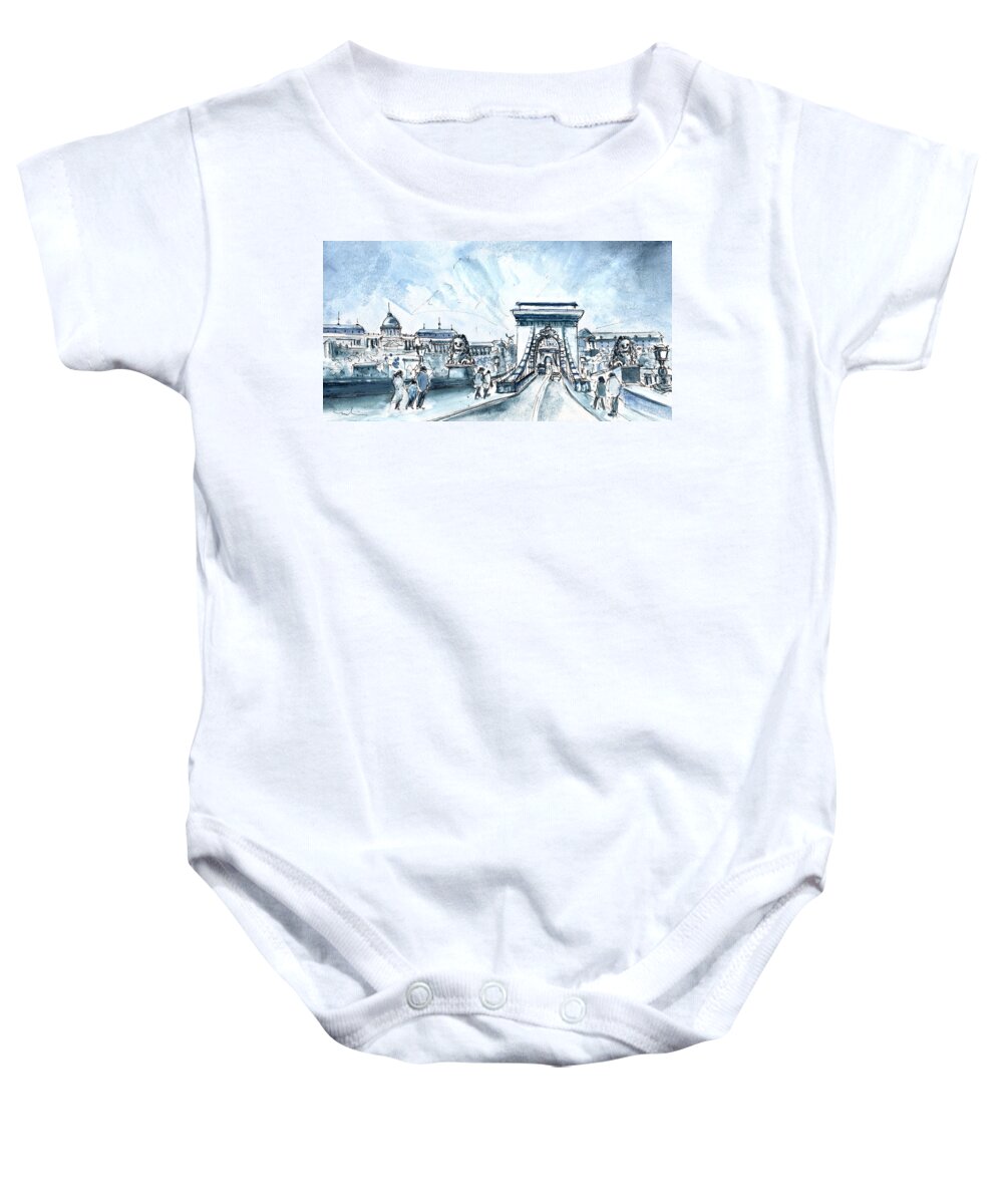 Travel Baby Onesie featuring the painting Chain Bridge In Budapest by Miki De Goodaboom