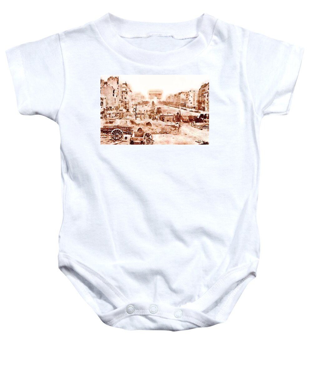 Avenue Baby Onesie featuring the painting Champs-Elysees 1871 by HELGE Art Gallery