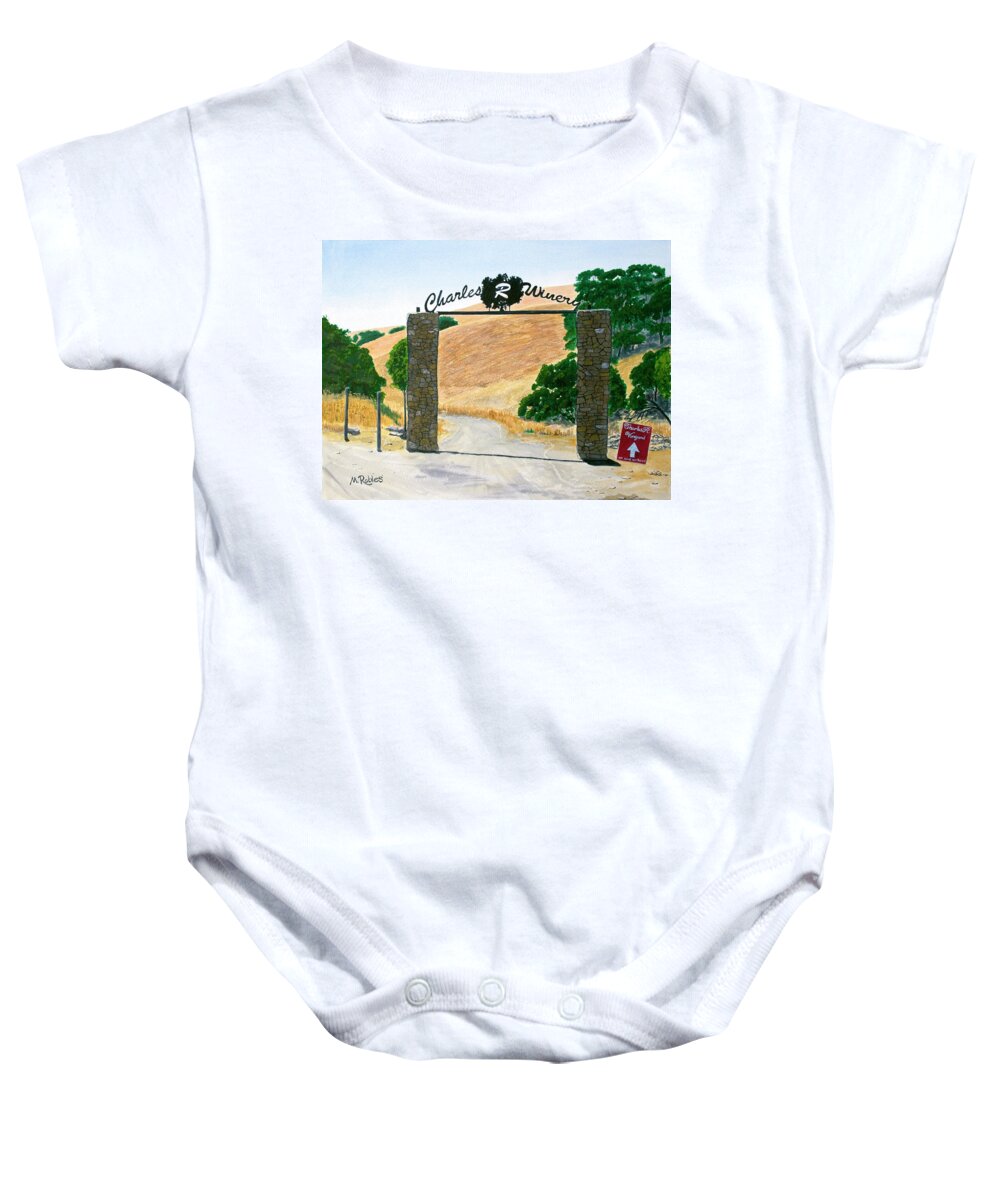 Winery Baby Onesie featuring the painting Charles R Winery Gate by Mike Robles