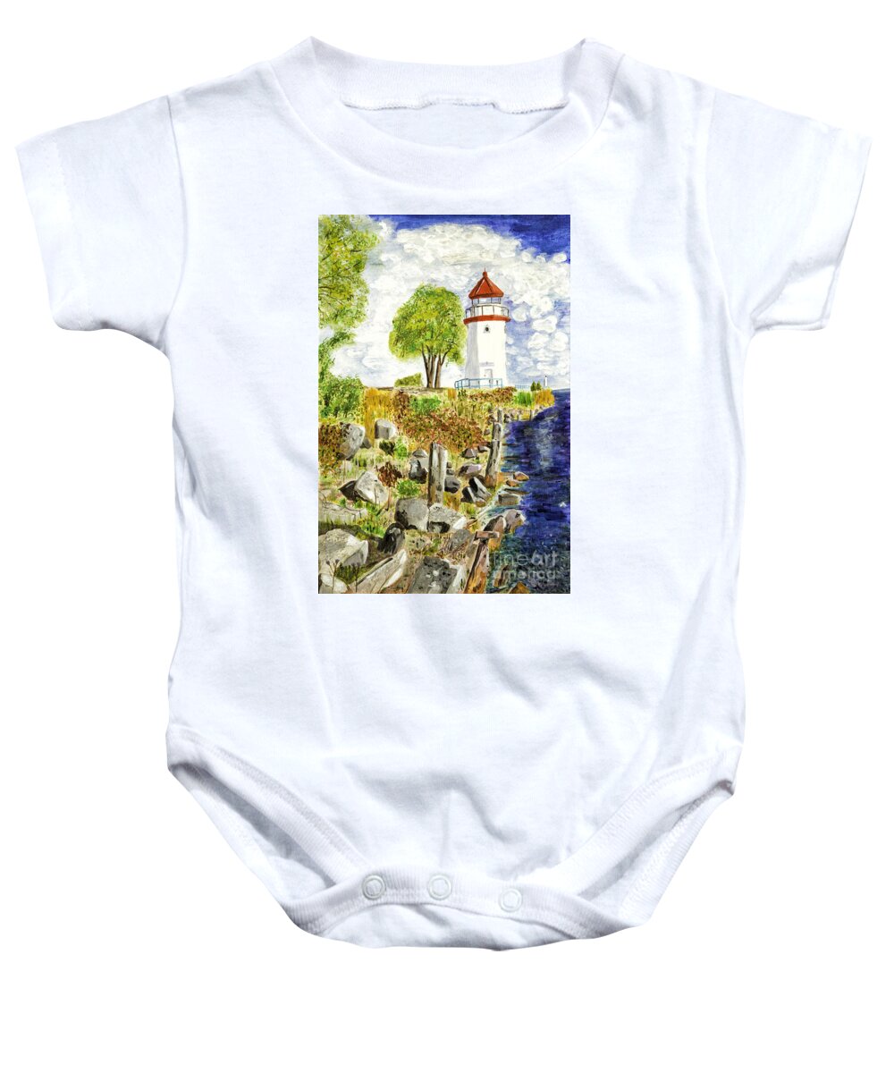 Acrylic Paintings Baby Onesie featuring the painting Cheboygan Lighthouse by Timothy Hacker