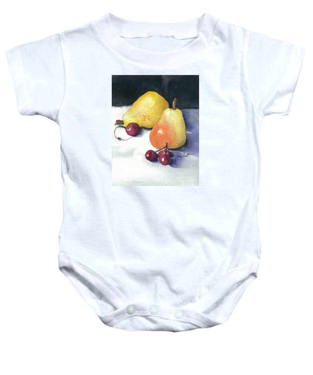 Fruit Baby Onesie featuring the painting Cherries and Pears by Maria Hunt