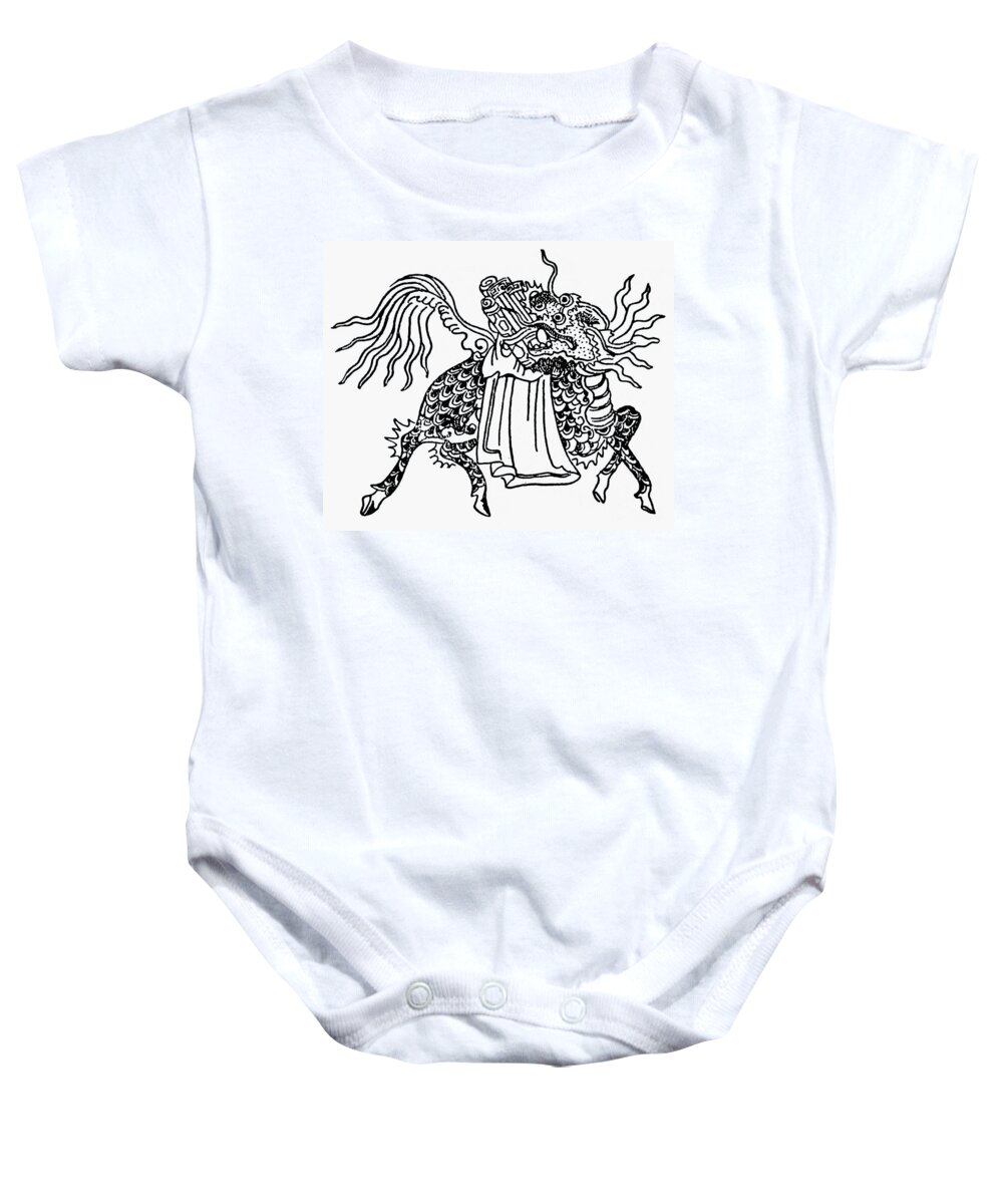 Celestial Baby Onesie featuring the drawing China Mythological Horse by Granger