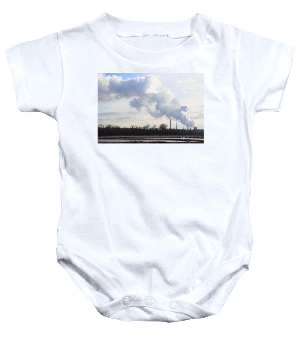 Clean Stacks Miami Fort Power Station Baby Onesie featuring the photograph Clean Stacks by PJQandFriends Photography