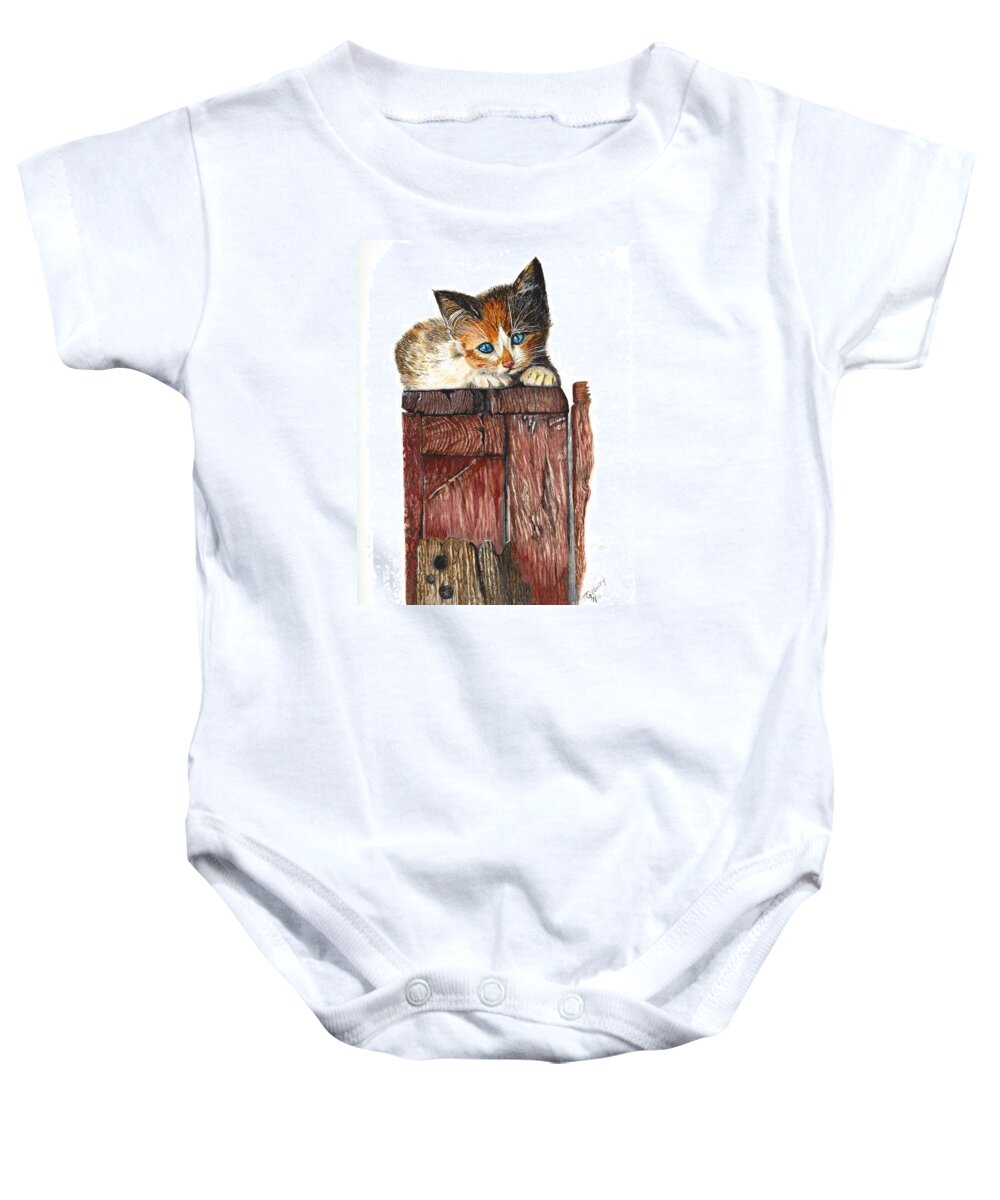 Kiitten Baby Onesie featuring the painting Cleo by Toni Willey