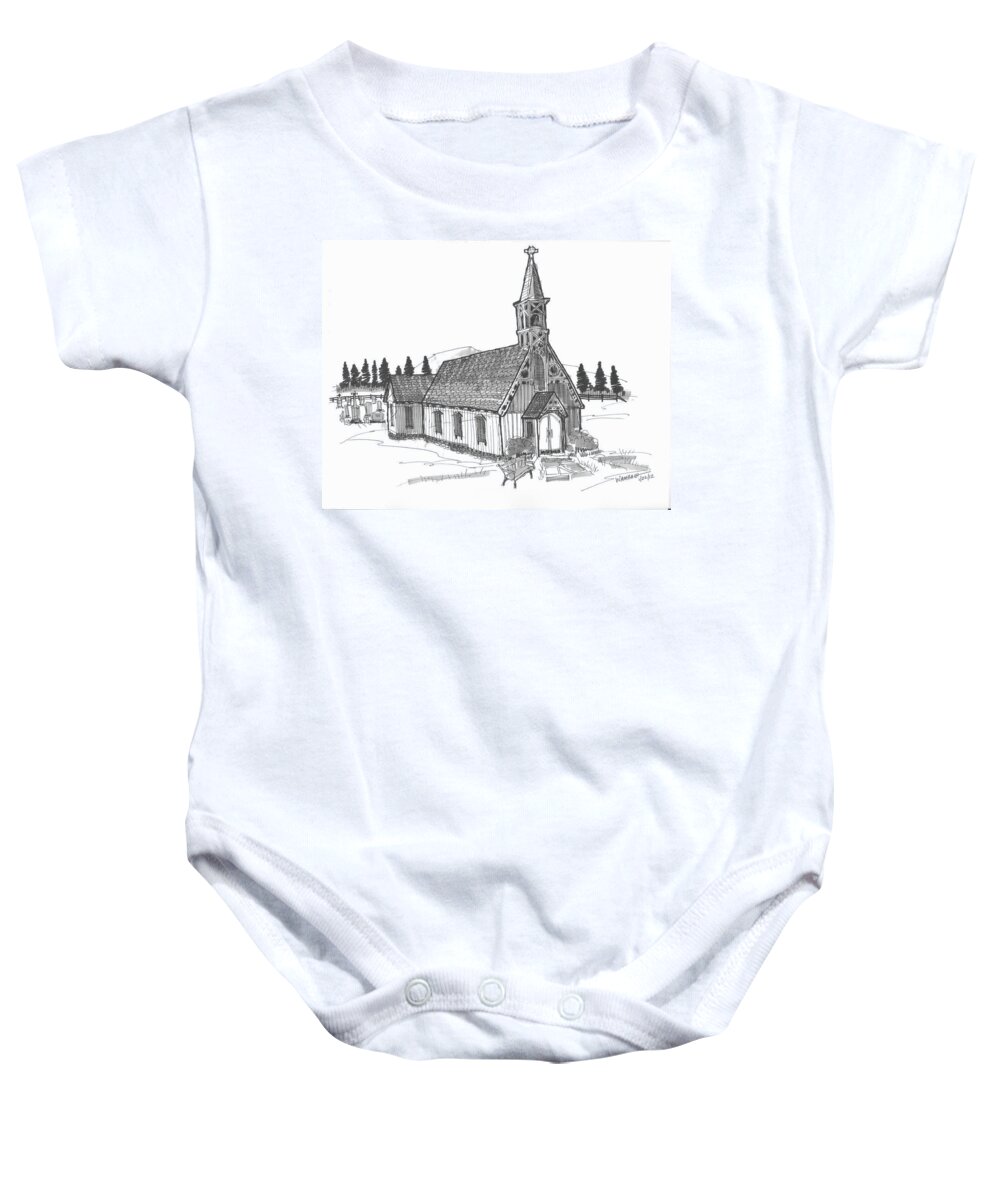 Church Baby Onesie featuring the drawing Clermont Chapel by Richard Wambach