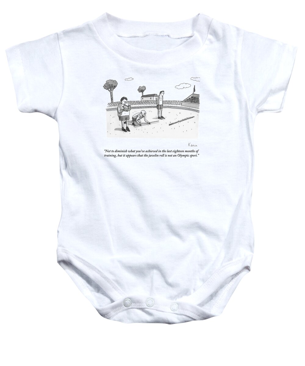 Olympics Baby Onesie featuring the drawing Coach Reads From Book As Two Athletes Practice by Zachary Kanin
