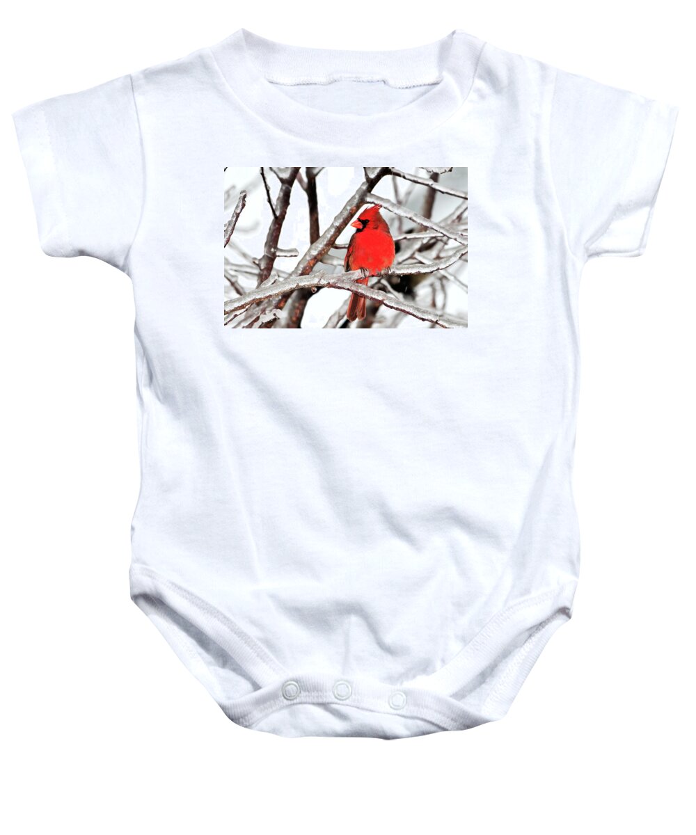 Northern Cardinal Baby Onesie featuring the photograph Cold Feet by Betty LaRue
