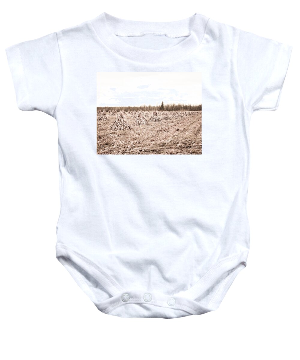 Amish Baby Onesie featuring the photograph Corn Shocks by Maggy Marsh