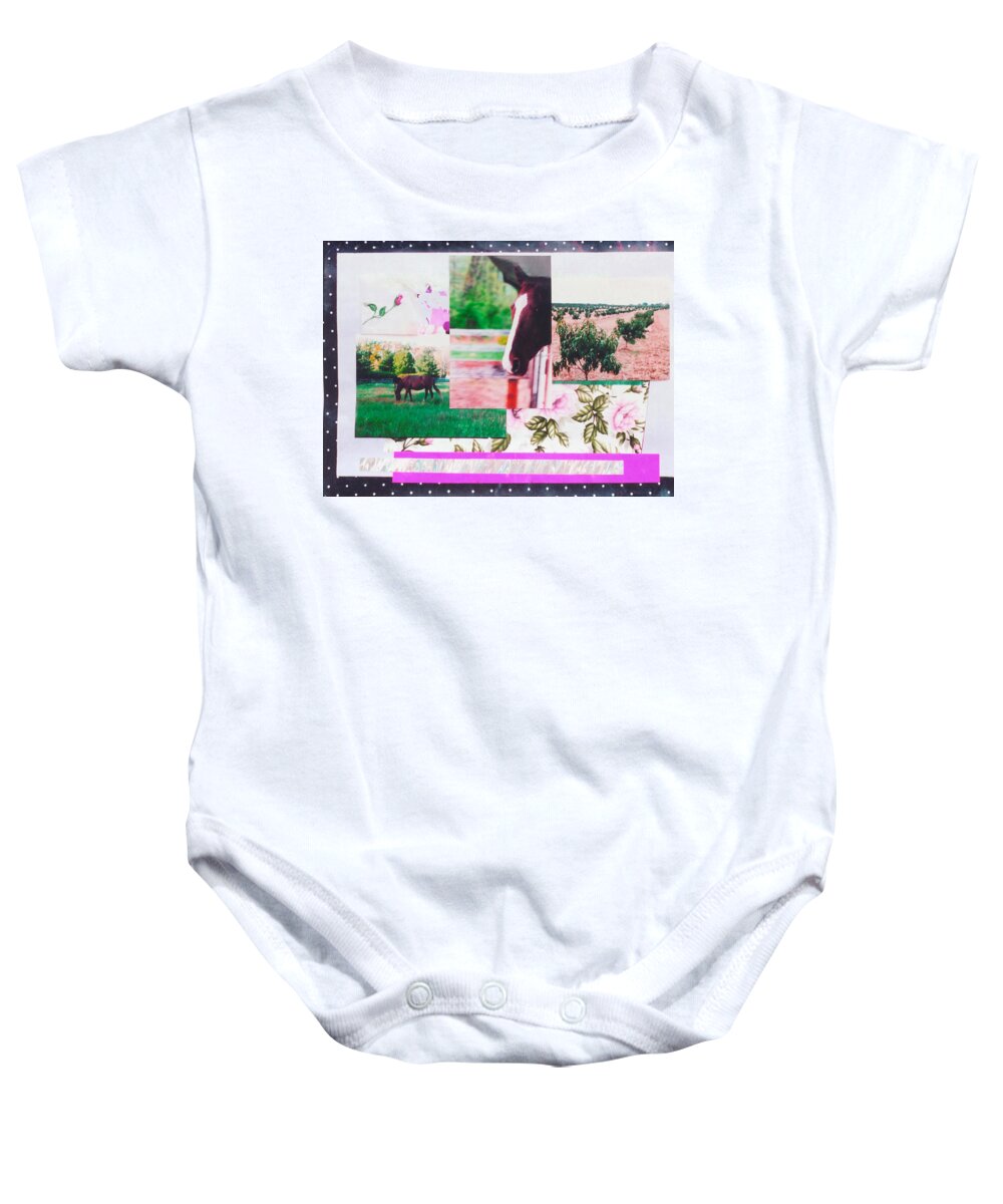 Horse Baby Onesie featuring the mixed media Country Collage 1 by Mary Ann Leitch