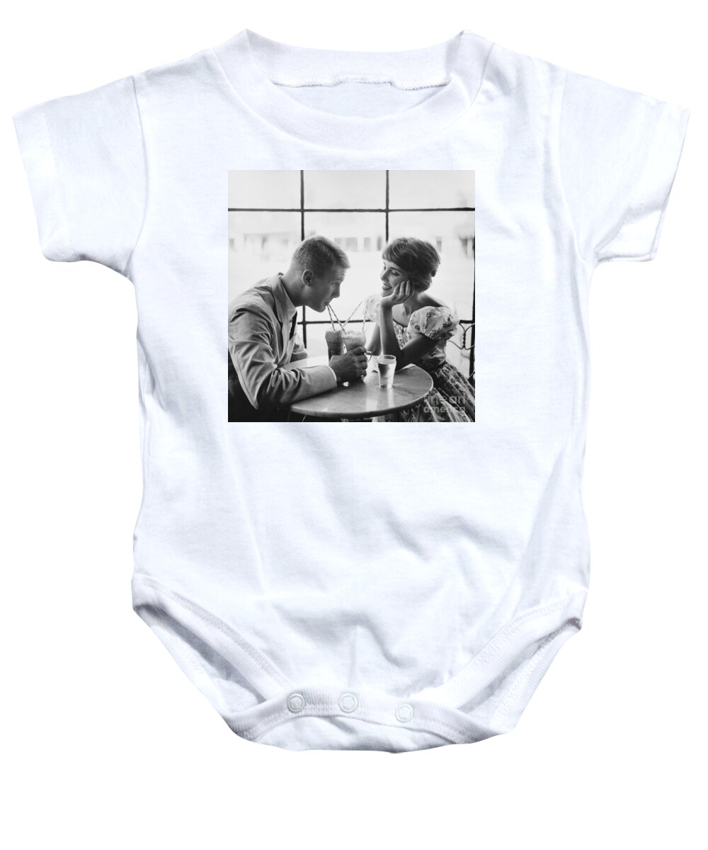 Couple Baby Onesie featuring the photograph Couple Enjoying Sodas 1950 by Tom Tucker