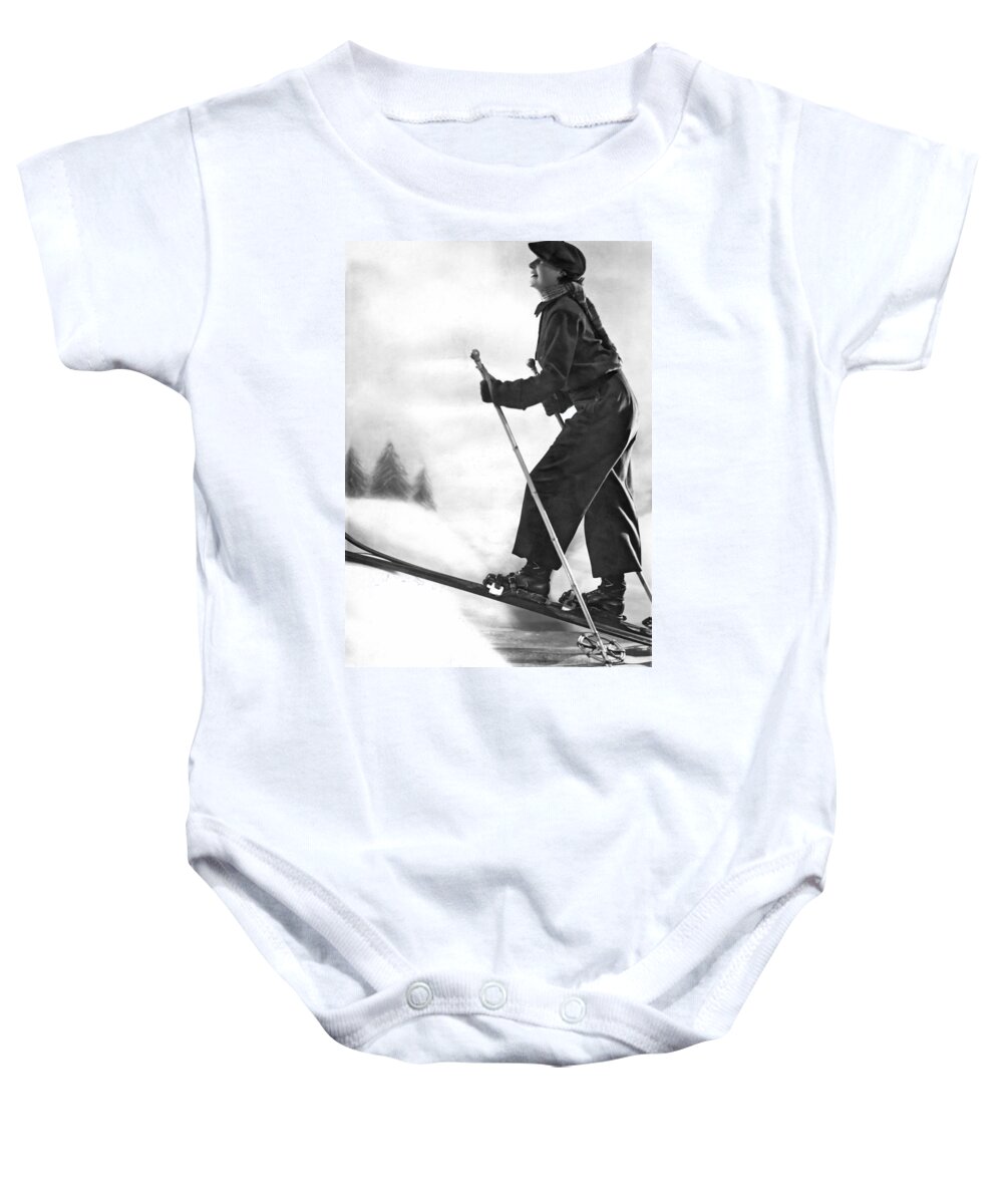 1035-1120 Baby Onesie featuring the photograph Cross Country Skiing by Underwood Archives