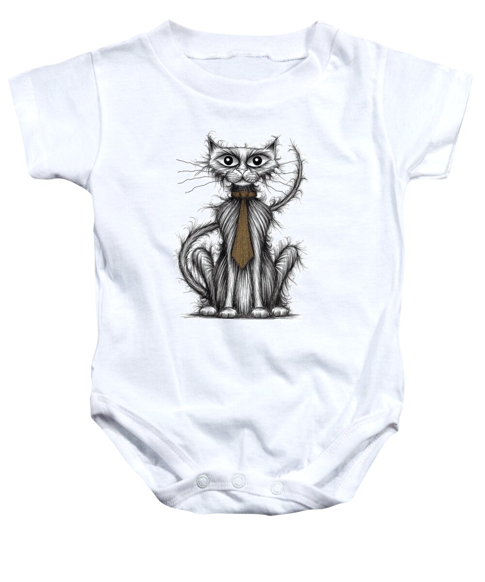 Cat Baby Onesie featuring the drawing Cuthbert cat by Keith Mills