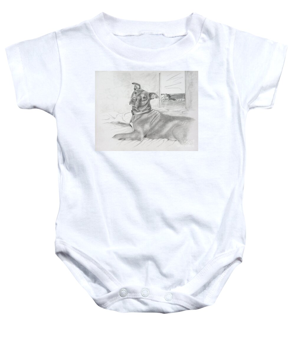 Pet Portraits Baby Onesie featuring the drawing Did You Say Walk by Joette Snyder