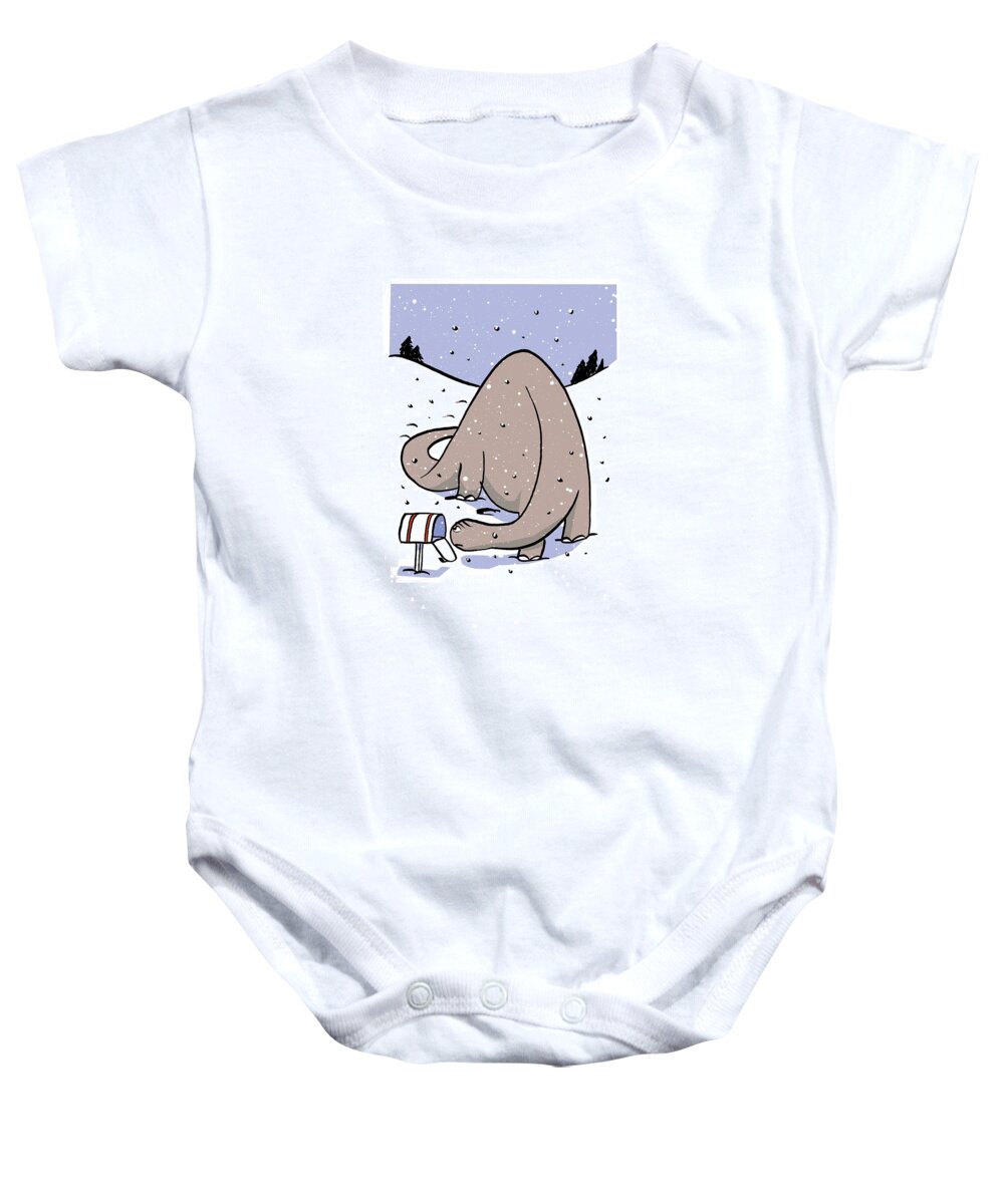 Holiday Baby Onesie featuring the drawing Dinosaur Mail Holiday Card by Tom Bachtell