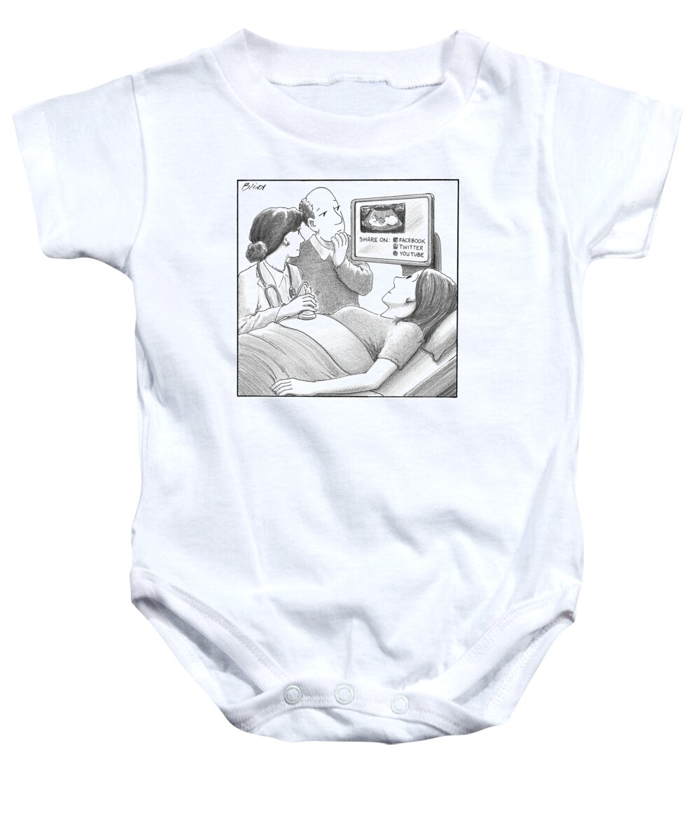 Pregnancy Sonogram Internet Facebook Twitter Youtube Baby Onesie featuring the drawing Doctor And Couple Look At Sonogram Which Shows by Harry Bliss