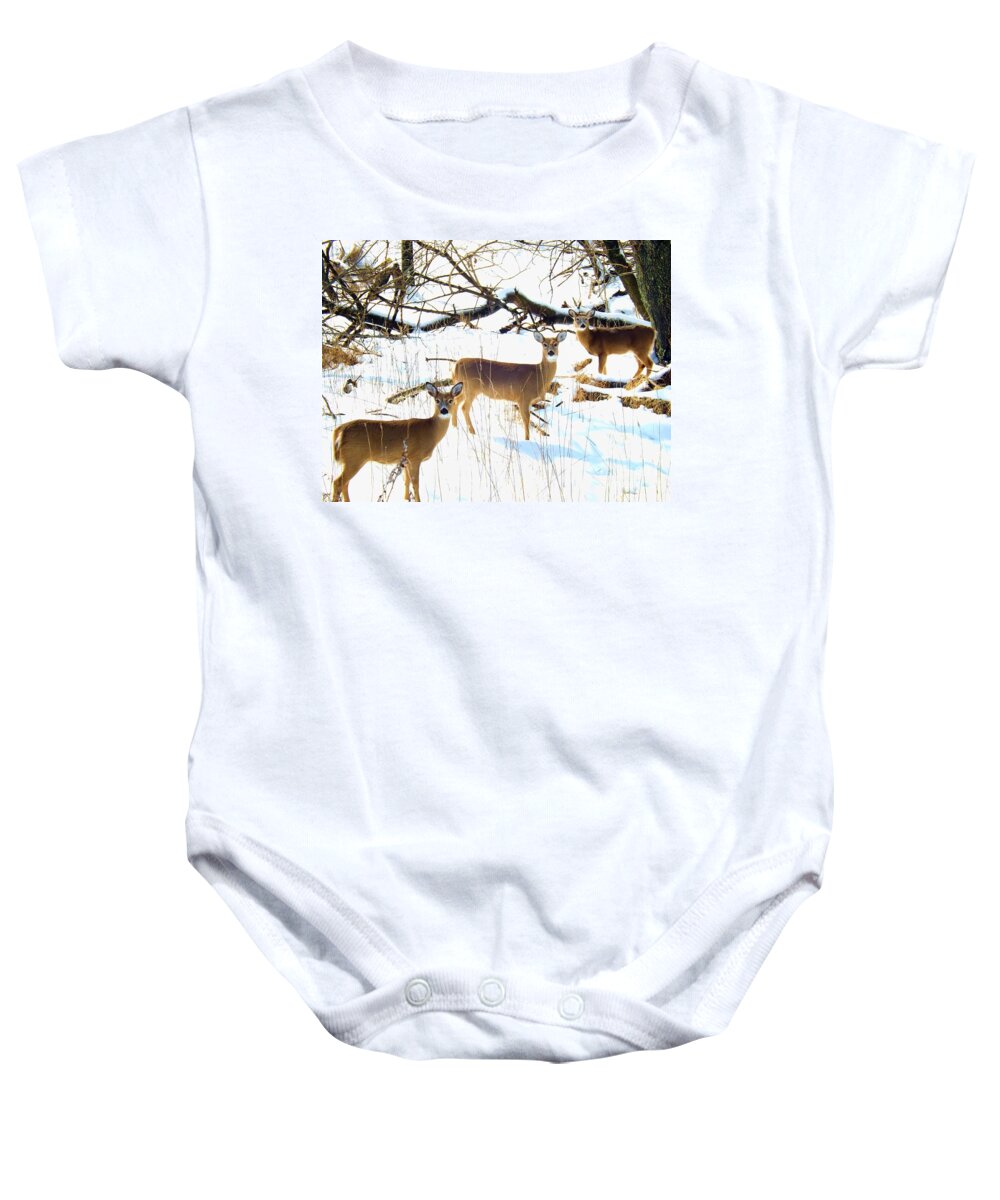 Does Baby Onesie featuring the photograph Does In The Snow by Robyn King
