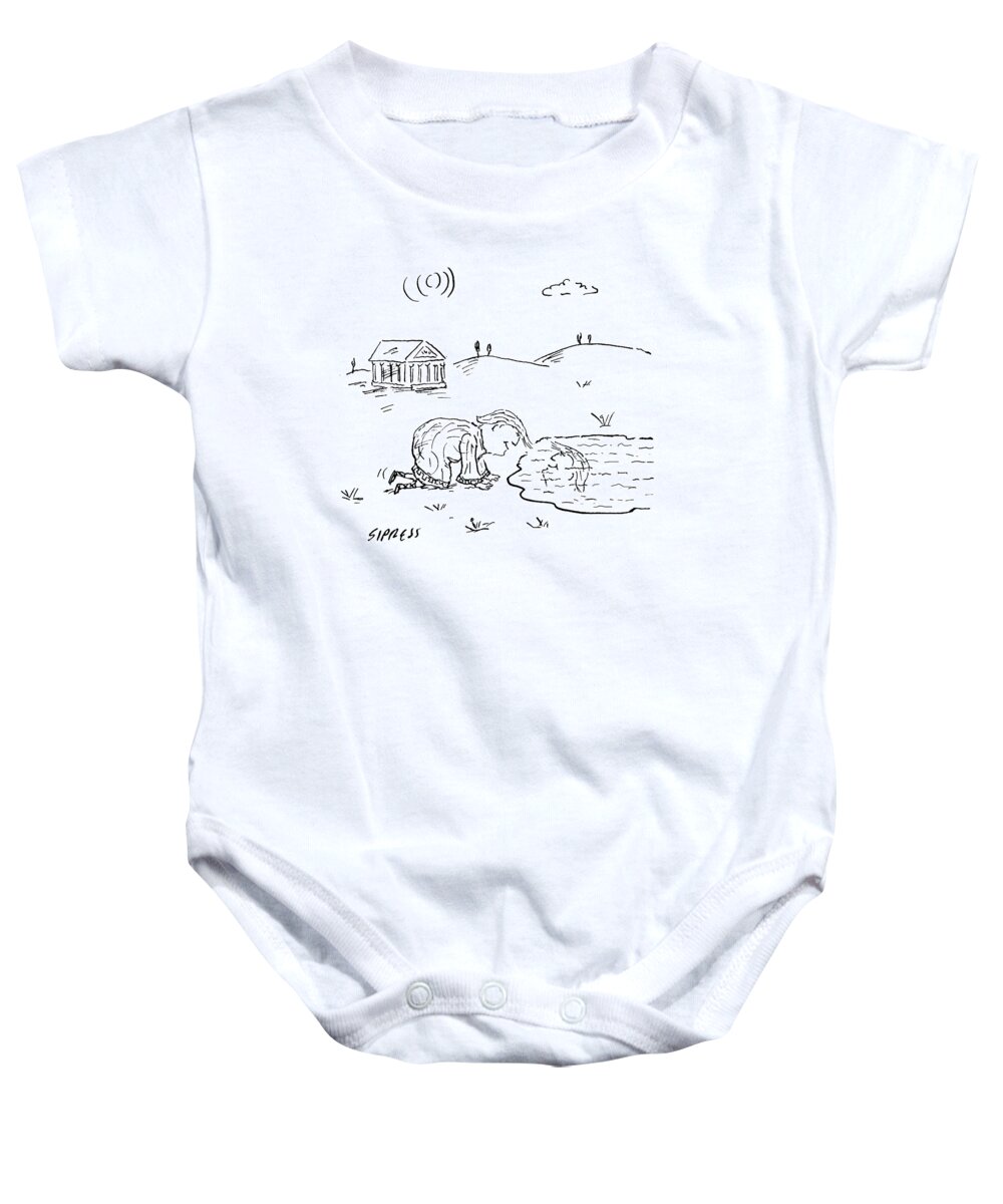 Cartoon Baby Onesie featuring the drawing Donald Trump Looking Into A Pond by David Sipress