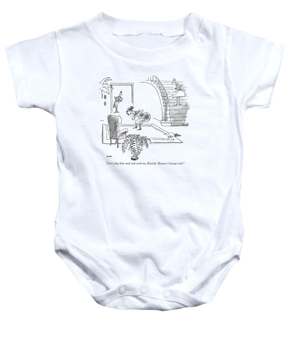 Cats -general Baby Onesie featuring the drawing Don't Play Hide-and-seek by George Booth