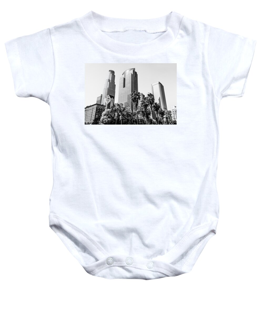 America Baby Onesie featuring the photograph Downtown Los Angeles Buildings in Black and White by Paul Velgos