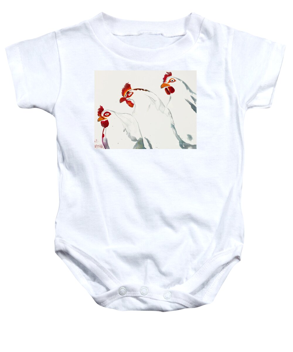 Animal Baby Onesie featuring the painting Duck Duck Rooster by Kasha Ritter