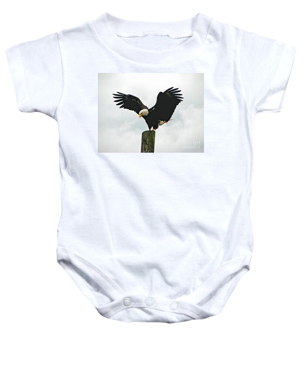 Haliaeetus Leucocephalus Baby Onesie featuring the photograph Eagle Landing by Robert Bales