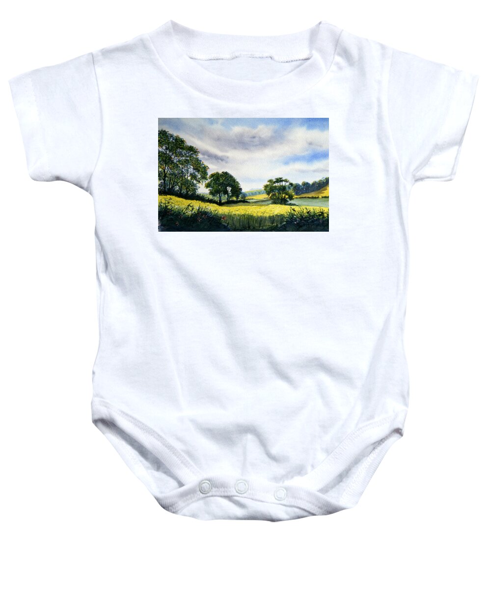 Watercolour Baby Onesie featuring the painting Eastfields from Woldgate by Glenn Marshall