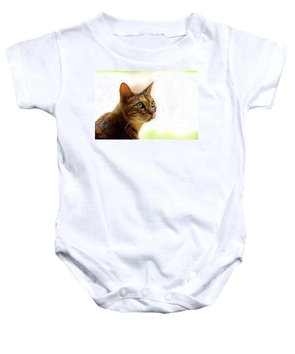 Cat Baby Onesie featuring the photograph Emerald Eyes by Olga Hamilton