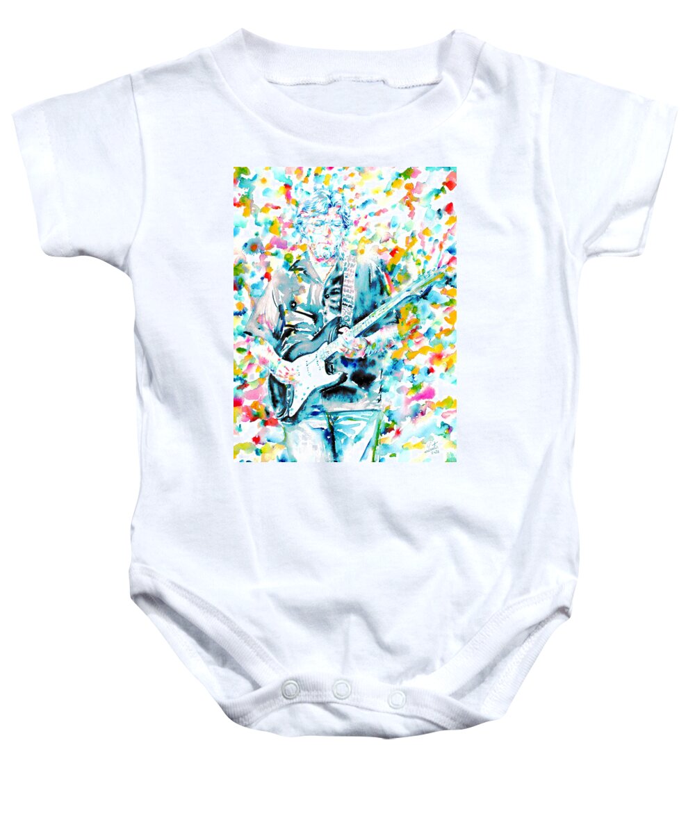 Eric Clapton Baby Onesie featuring the painting ERIC CLAPTON - watercolor portrait by Fabrizio Cassetta