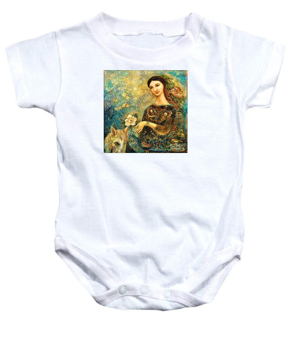 Eve Baby Onesie featuring the painting Eve's Orchard by Shijun Munns