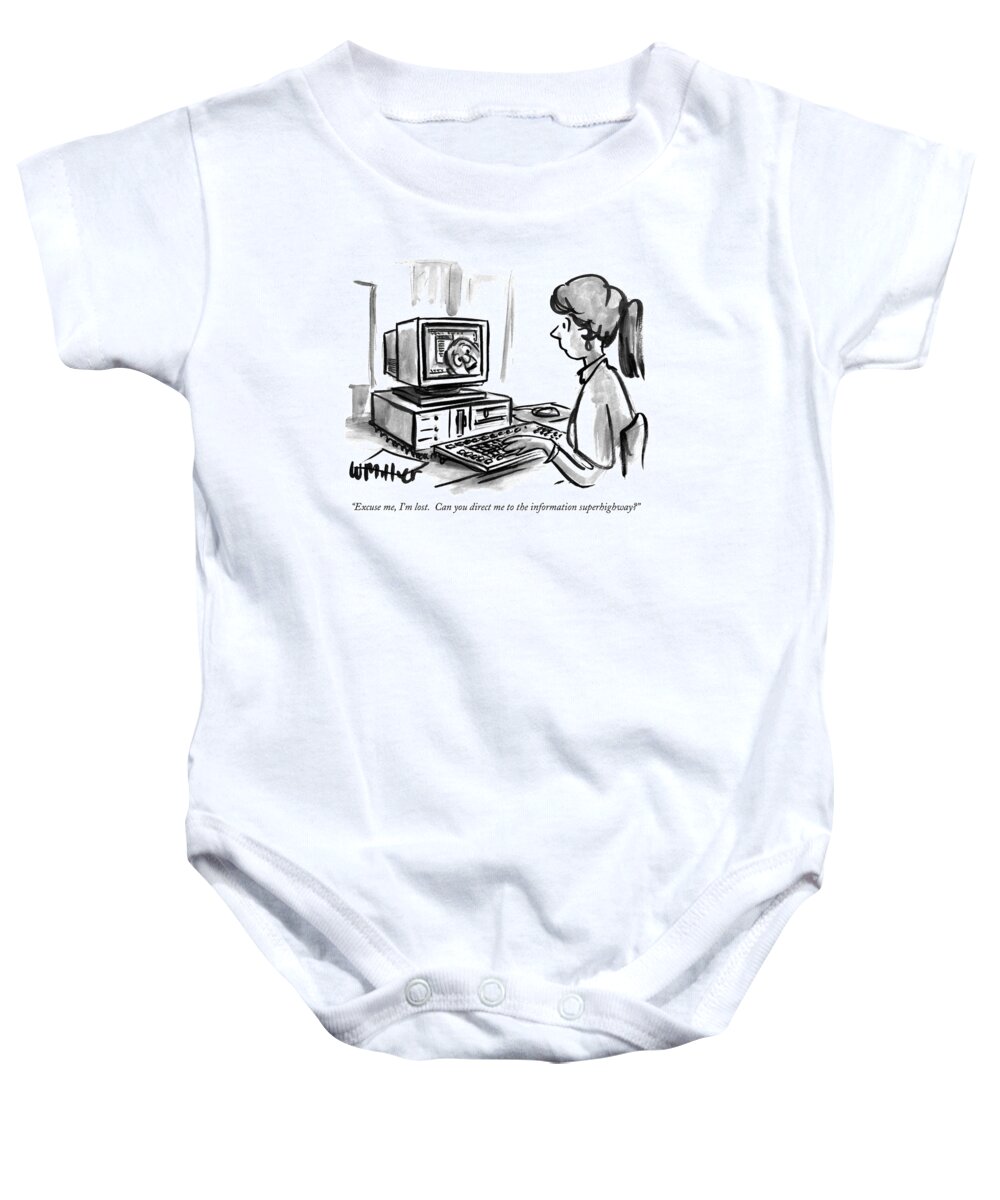 
Technology Baby Onesie featuring the drawing Excuse Me, I'm Lost. Can You Direct by Warren Miller