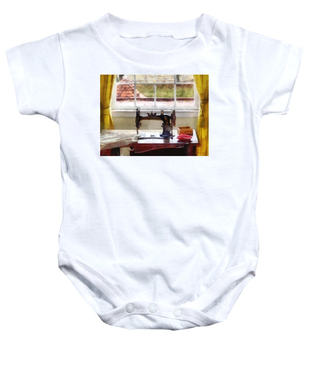 Sewing Machine Baby Onesie featuring the photograph Farm House With Sewing Machine by Susan Savad