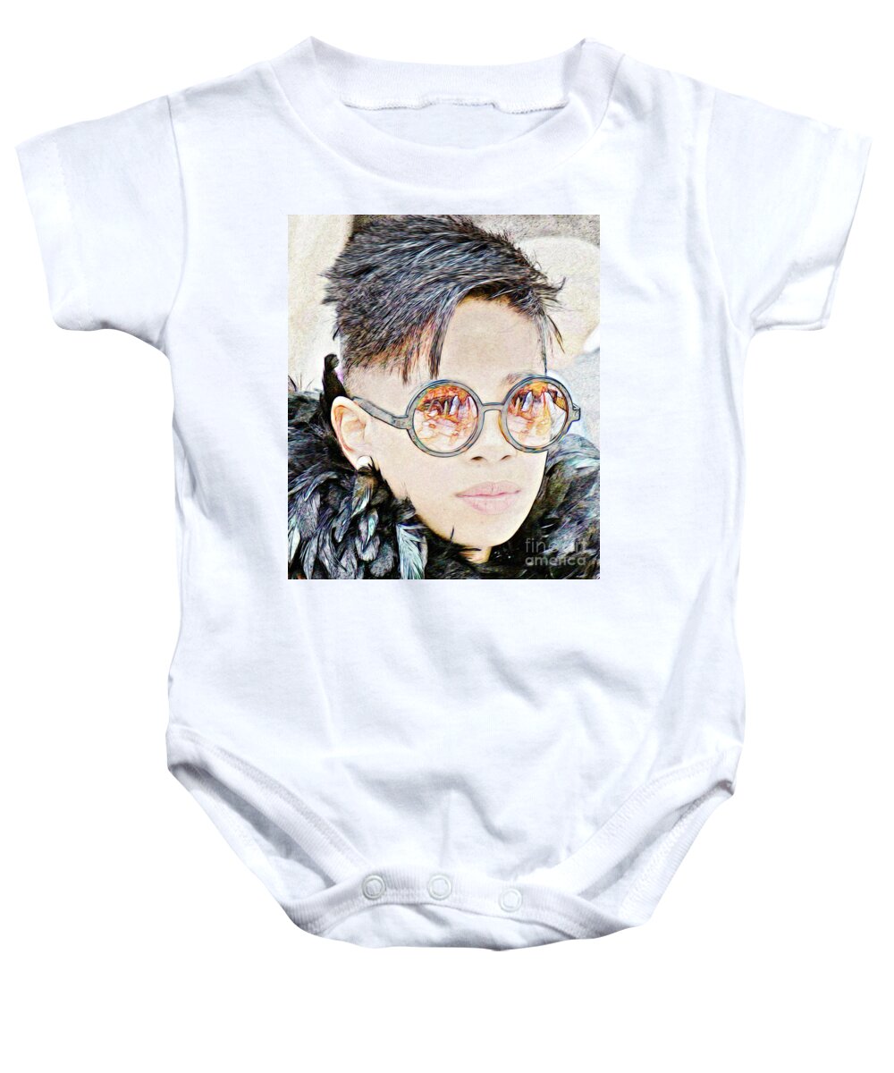 Feathers Baby Onesie featuring the photograph Feathers and Reflections by Lilliana Mendez