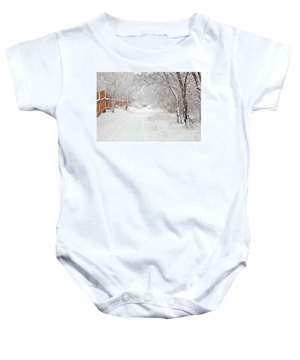 Snow Baby Onesie featuring the photograph February Snow by Theresa Tahara