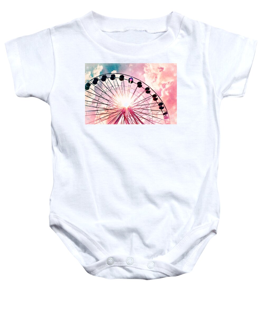 Ferris Wheel Baby Onesie featuring the photograph Ferris Wheel in Pink and Blue by Colleen Kammerer