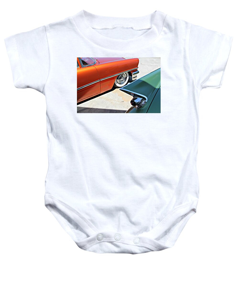 Car Baby Onesie featuring the photograph Fins and Shadows by Steve Natale